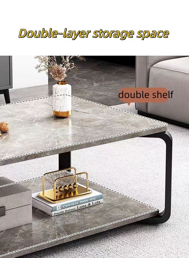 JCB CHIC طاولة قهوة ذات طابقين بإطار معدني متين، طاولة مركزية مستطيلة مع رف تخزين مفتوح، طاولة شاي جانبية متعددة الوظائف مقاس 100x48 سم لغرفة المعيشة - Image 4